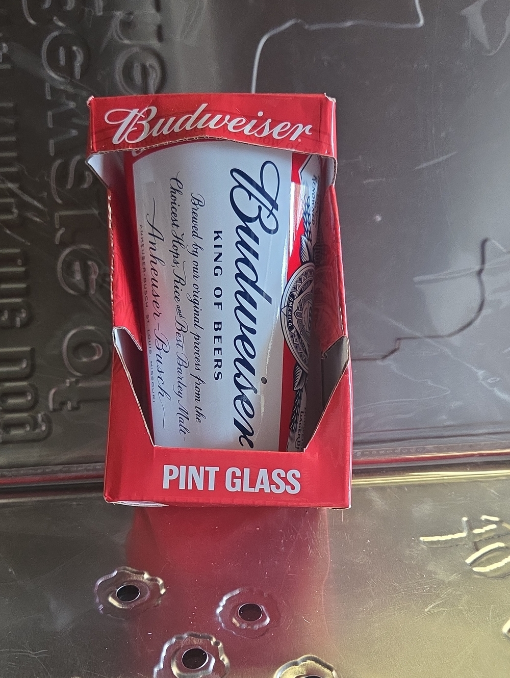 Budweiser Red and White Branded Pint Glass